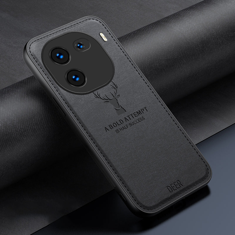 For vivo iQOO 12 5G Cloth Texture Case Deer Impressions Phone Cover - Black For vivo iQOO 12 5G Cloth Texture Case Deer Impressions Phone Cover - Black
